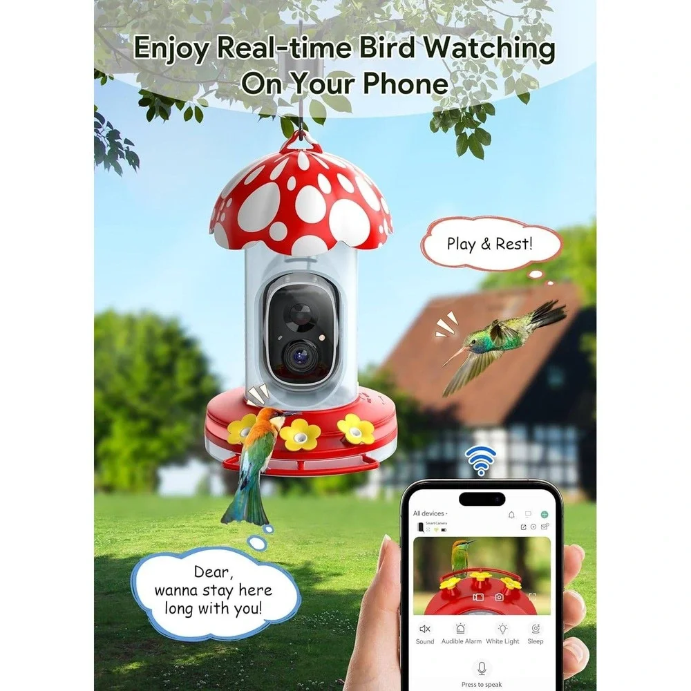 Osoeri OS-BC03 Hummingbird Feeder with Camera, 2K HD AI Identify Solar Bird Fee